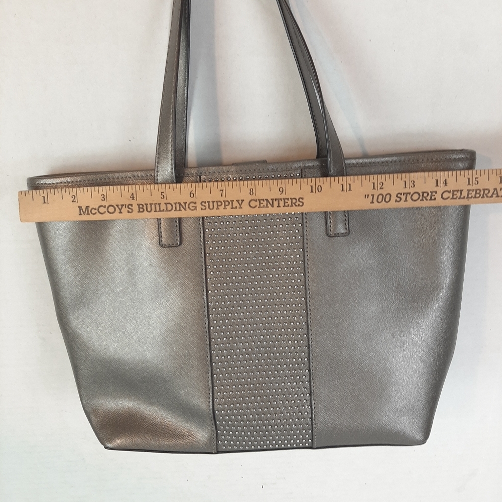 Michael Kors Microstud Center Stripe Microstud Silver Travel Tote Bag Purse - Picture 3 of 7